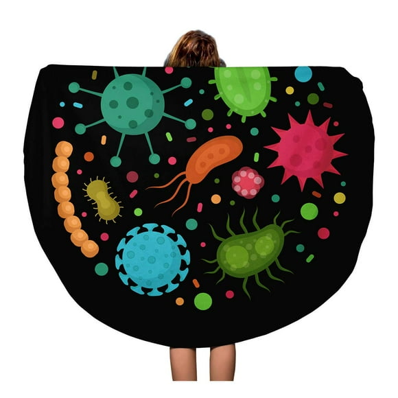 JSDART 60 inch Round Beach Towel Blanket Bacterial Microorganism in Circle Bacteria and Germs Colorful Micro Travel Circle Circular Towels Mat Tapestry Beach Throw