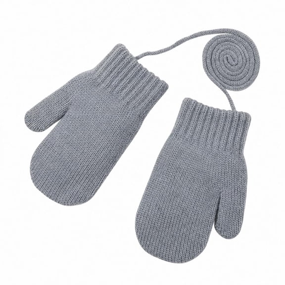 Toddler Mittens with String, Alpaca Wool Knit Mittens for Kids 1-4 Years, Anti-Lost Winter Gloves with Windproof Cuffs, Light Gray, 1pair