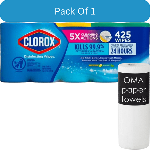 Clorox Disinfecting Cleaning Wipes – Variety Pack (5 Canisters, 425 Wipes Total)- With Paper Towel By OMA