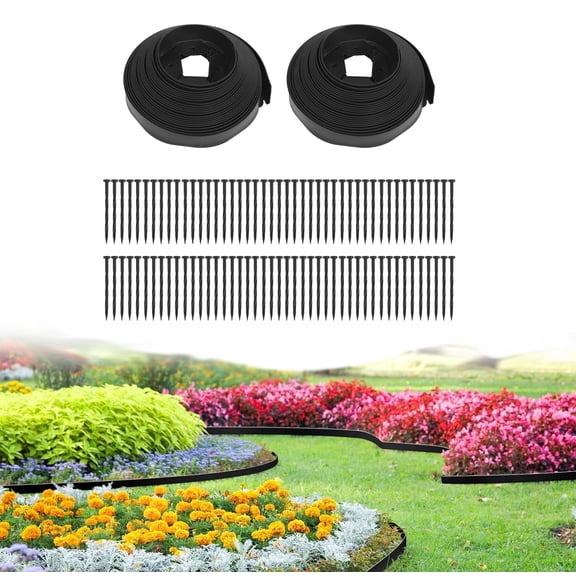 2 Inch x 100FT Garden Edging Kit with 90 Spikes for Landscaping, Plastic Lawn Edging Border for Flower Beds,  Pathways, Black
