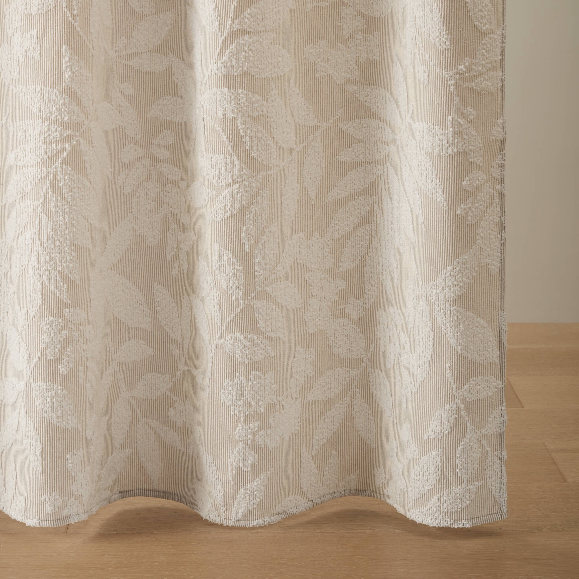 Cotton Blend Botanical Jacquard Shower Curtain, 72 x 72 in, Tufted Leaf Motifs, Machine Washable