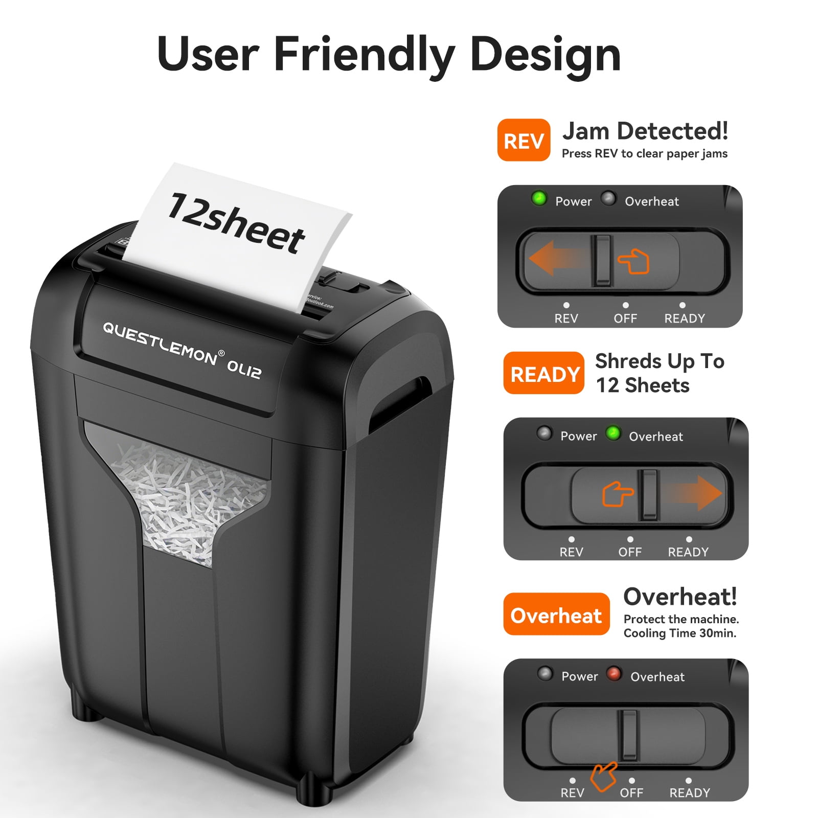 QUESTLEMON 12-Sheet Cross Cut Paper Shredder, 4.5Gal Home Office Shredders for Paper, Credit Card, Mail, Staples, with Jam-Proof System , P-4 Security Level