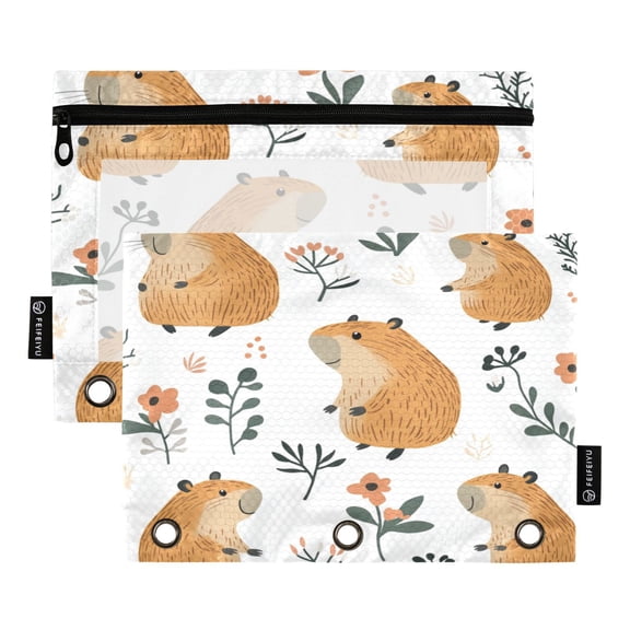 2 Pack 3 Ring Binder Pouch with Clear PVC Window Water Resistant Zipper Pencil Pouch Cute Little Mole Binder Pocket for Classroom Office Home Stationery Organization