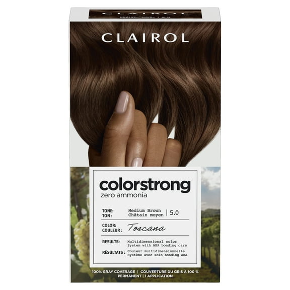 Clairol ColorStrong Permanent Zero Ammonia Hair Dye, 5.0 Medium Brown - Toscana Hair Color, 1 kit