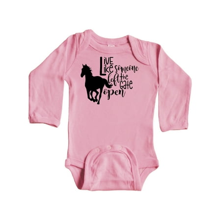 

Inktastic Live Like Someone Left the Gate Open Horse Silhouette Gift Baby Boy or Baby Girl Long Sleeve Bodysuit