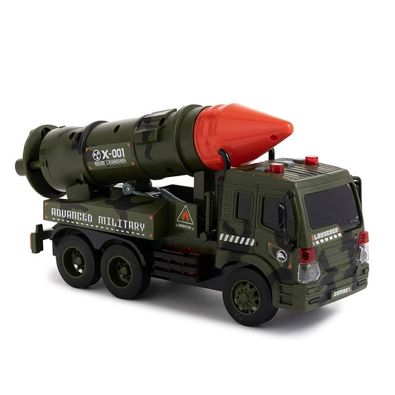 Toy To Enjoy Army Truck with Missile Launcher - Friction Powered Wheels & Movable Launcher - Heavy Duty Plastic Military Vehicle Toy for Kids & Children