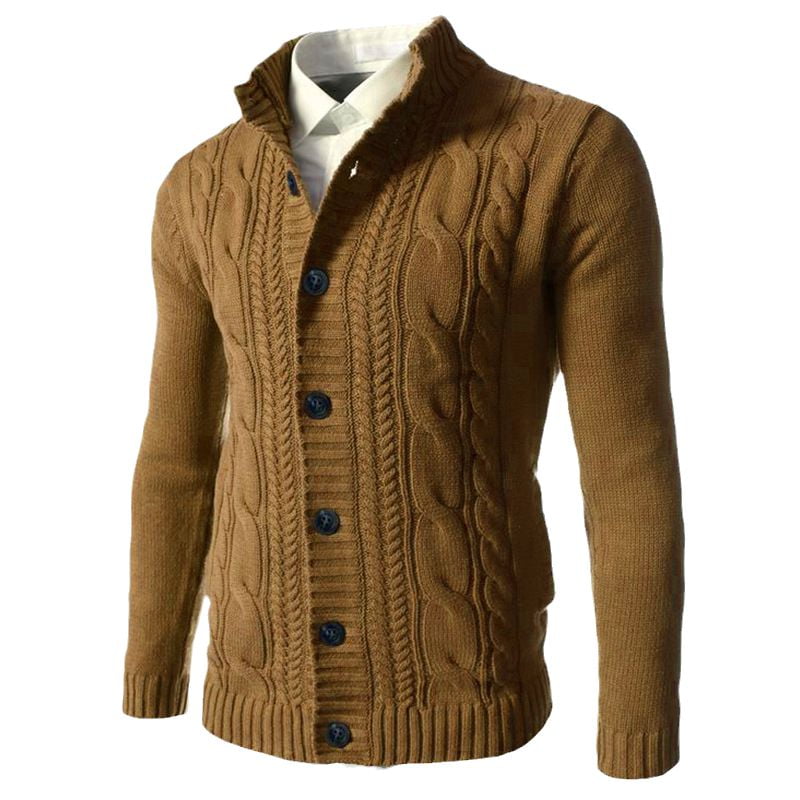 Sherrylily Mens Twist Knitted Button Cardigan Slim Fit Sweaters S-5xl, Men's, Brown