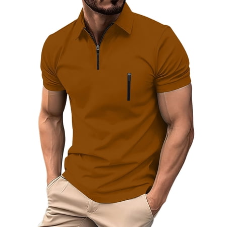 USNSM Men s Quarter Zip Lapel Collar Golf Shirts Short Sleeve Loose Summer Pullover Business Casual Sports Tee Shirt Orange L