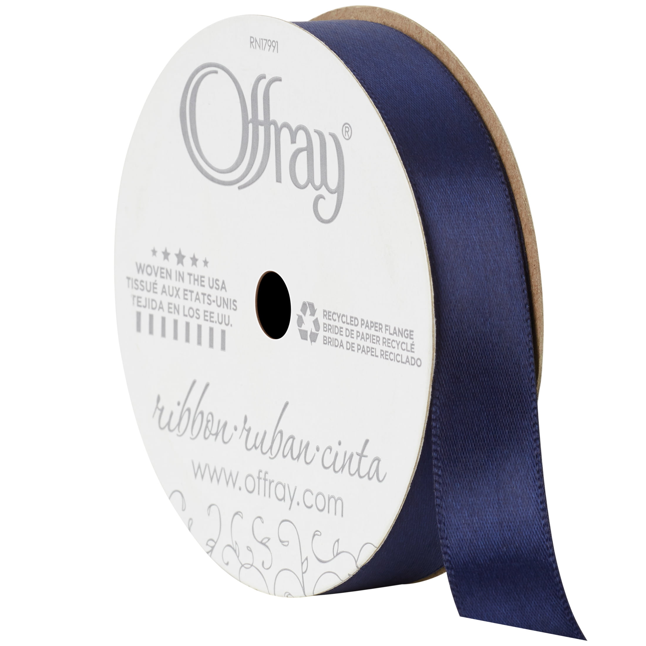 (4 pack) Offray Ribbon, Navy Blue 5/8 inch Single Face Satin Polyester Ribbon, 18 feet