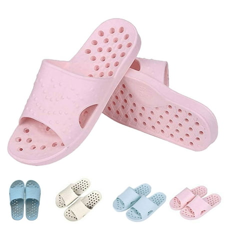 Womens Mens Slip On Slippers Non-Slip Shower Sandals for Women, Beach Water Slide House Slippers Footwear for Indoor Outdoor, Pink Drainage Holes Quick Drying Gym Slippers Shoes for Bathroom