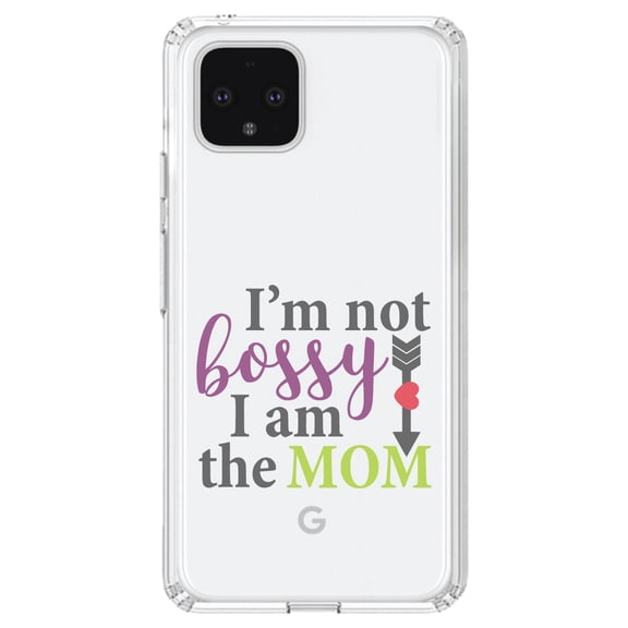 DistinctInk Clear Shockproof Hybrid Case for Google Pixel 4 XL (6.3" Screen) - TPU Bumper Acrylic Back Tempered Glass Screen Protector - I'm Not Bossy I Am The Mom