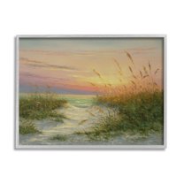 Sunset Beach Path Reeds Coastal Painting Gray Framed Art Print Wall Art