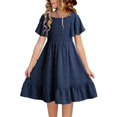 thumbnail image 1 of Vestido de verano bilbiano de chifón azul marino para niñas adolescentes, tallas 6-7, 1 of 9