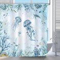 thumbnail image 2 of Nautical Jellyfish Teal Shower Curtain for Bathroom Coastal Blue Ocean Sealife Decorative Bath Curtain 72 x 72 Inch Polyester Fabric Waterproof Bathroom Curtain with 12 Hooks, 2 of 6