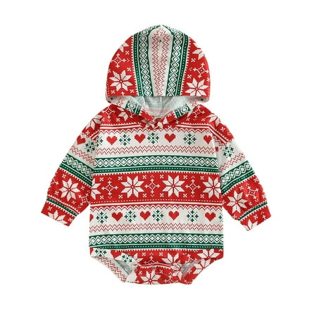 

Yuanyu 0-24M Baby Girl Boy Long Sleeve Santa Claus/Snowflake Christmas Print Sweatshirts Onesie