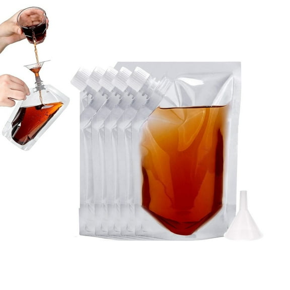 Plastic Pouches,Clear Juice Drink Bags,Pack of 50 Portable Plastic Pouches for Adults,QZS Reusable Drink Bags for Beverage,Cocktail,with Funnel (3.5oz,Inclined Mouth)