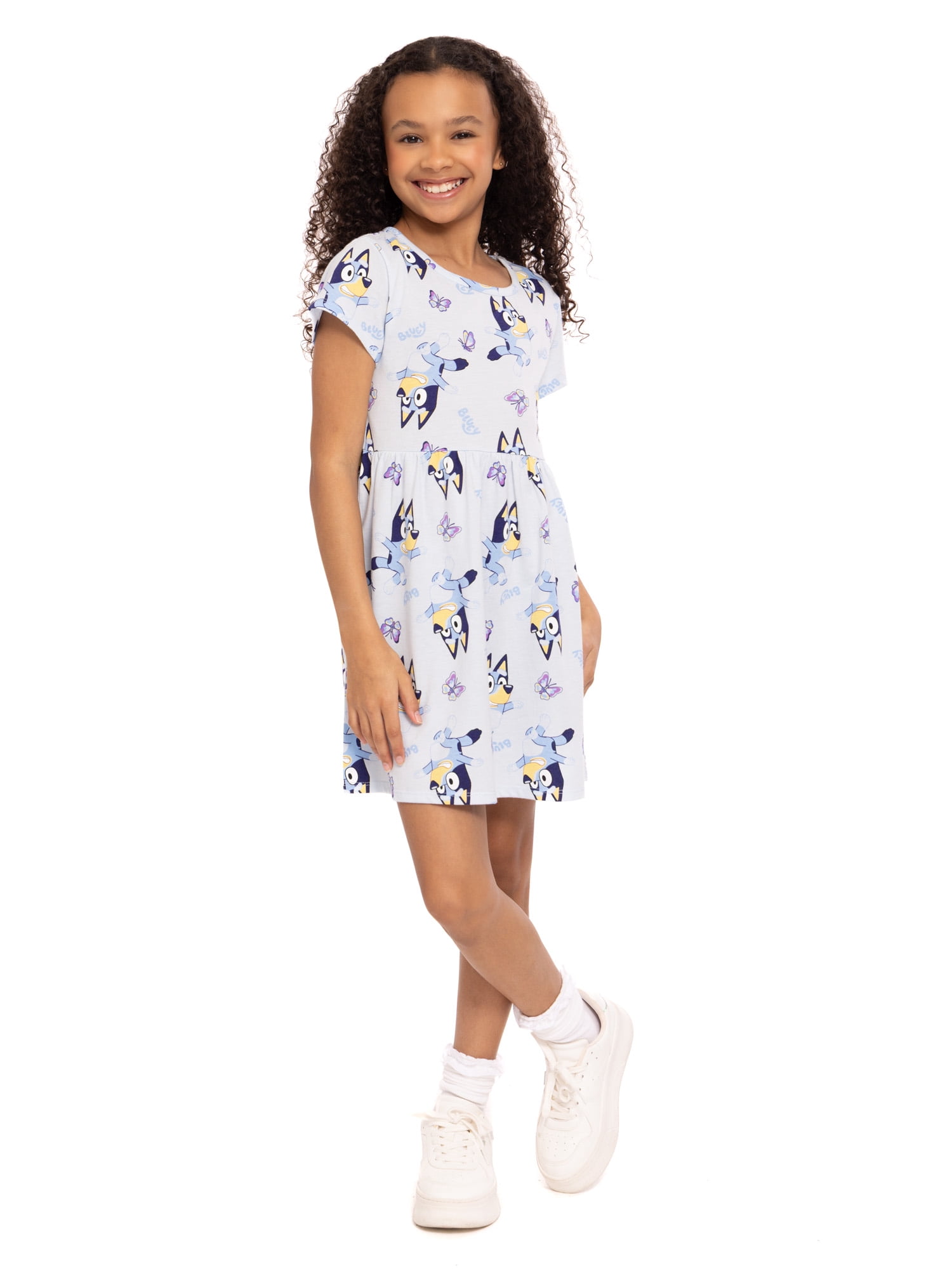 Bluey Girls Allover Print Dress with Short Sleeves, Sizes 4-12