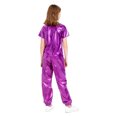thumbnail image 2 of Xnihocha Kids Girls Metallic Jazz Dance Outfit Short Sleeve Sparkly T-shirt and Pants Shiny Hip Hop Dancewear Purple 180, 2 of 7