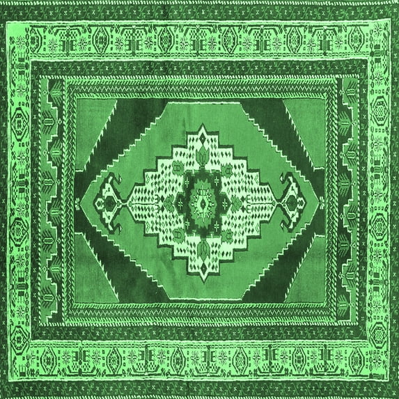 Ahgly Company Indoor Square Medallion Emerald Green Traditional Area Rugs, 3' Square