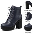 thumbnail image 3 of BLISSFUL STEP Women's Boot Side Zip Platform Chunky Heel Combat Boots Navy Blue 8.5, 3 of 8