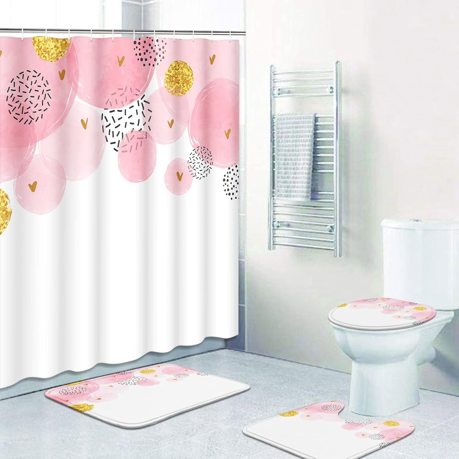 4 Pcs Shower Curtain Set Southwestern Abstract Colorful Ethnic Geometric Native Retro Vintage with Non-Slip Rugs Toilet Lid Cover and Bath Mat Bathroom Decor Set 72" x 72"