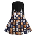 thumbnail image 5 of Halloween Dresses for Women Candy Spider Long Sleeve 1950s Cocktail Fall Dresses Crew Neck Hepburn Funny Retro Tea Length Dress with Belt 2XL, 5 of 5