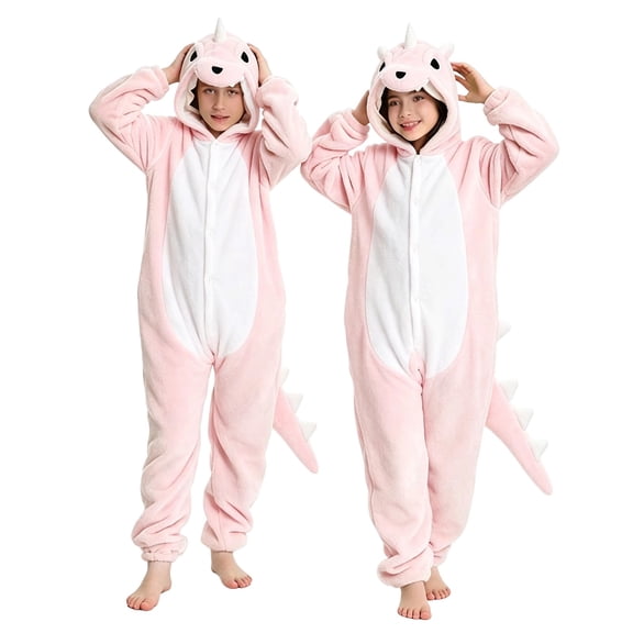 Ruyang Kids Unicorn Dinosaur Hooded Jumpsuit Button Down Long Sleeve Plush Jumpsuits Boys Girls Animal Dress Up Clothes