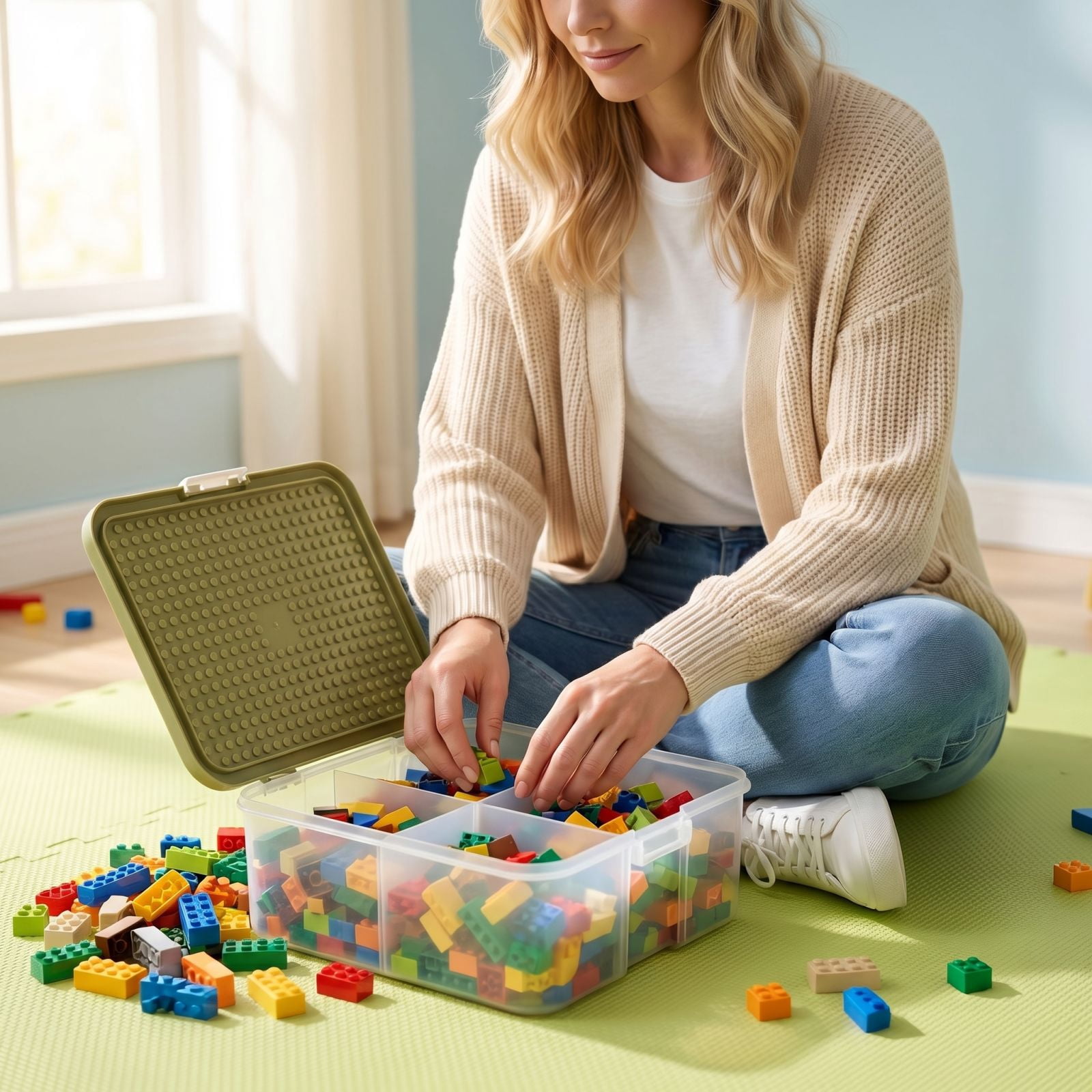 3pc Stackable Plastic Toy Storage Box for Kids, Divided Building Blocks Organizer Container, Lego-Compatible Brick Storage with Multiple Compartments for Playroom & Bedroom( Orange/3pc )