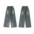 thumbnail image 5 of Girls Wide Leg Jeans Casual Spring Denim Pants Baggy Loose Elastic Waist Star Long Fall Trousers, Dusty Blue, 8 Years, 5 of 7