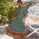 thumbnail image 1 of WildPinky 2023 New Summer Spliced Print Dress Casual 3/4 Sleeve V-neck Long Women Dresses Loose High Waist Beach Sundress FemaleL Gao Jinjia LED, 1 of 1