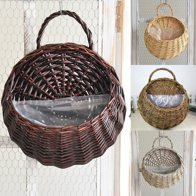 Wall Fence Hanging Planter,Handmade Rattan Basket,Hand Made Wicker Rattan Flower Basket,Flower Pots Hanger Garden Decoration