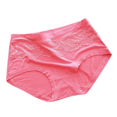 Virmaxy Womens Briefs Mid-Waist Seamless Lace Cotton Underwear Alluring Lace Breathable Soft Transparent Triangle Panties Watermelon Red One Size