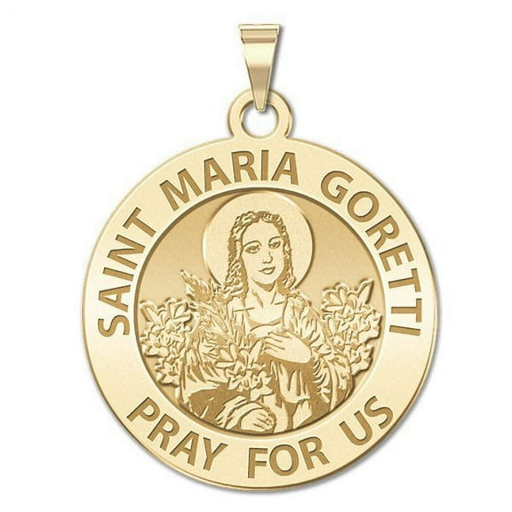 PicturesOnGold.com Saint Maria Goretti Religious Medal Female Adult - 2/3 inch Size of Dime, Solid 14K Yellow Gold