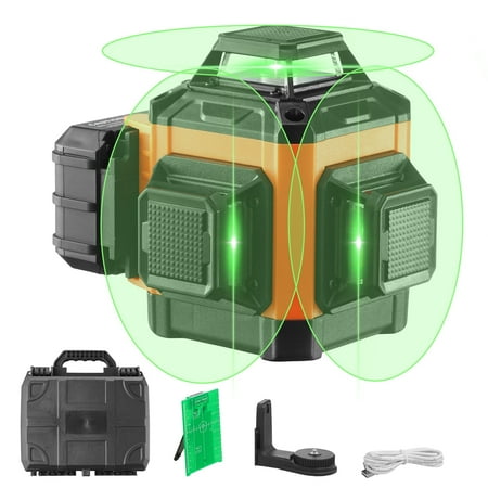 VEVOR 100ft Self Leveling Laser Level, Manual Green 3 x 360° Cross Line Laser, IP54 Waterproof 8h Continuous Working Time Line Laser, Battery/Stand Included