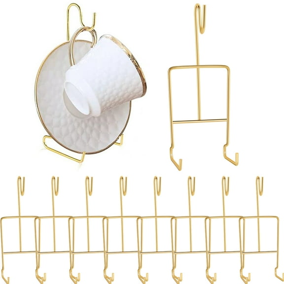 NUAHRHY 8Pcs Tea Cup and Saucer Display Metal Cup Saucer Holder Elegant Tea Cup Holder Display Stand Vintage Tea Cup Saucer Rack Sturdy Tea Saucer Display for Kitchen Plate Teapot Coffee Mug