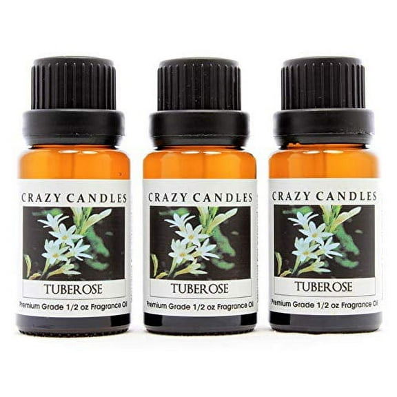 Crazy Candles Tuberose (Made in USA) 3 Bottles 1/2 Fl Oz Each (15ml) Premium Grade Scented Fragrance Oil (Heavy, White Floral with Tropical Blossoms)