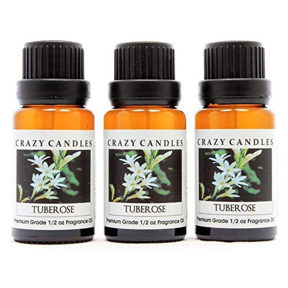 Crazy Candles Tubéreuse (Fabriquée aux États-Unis) 3 Bouteilles de 1/2 Fl Oz Chacune (15ml) Huile Parfumée de Qualité Supérieure (Lourde, Florale Blanche avec Fleurs Tropicales)