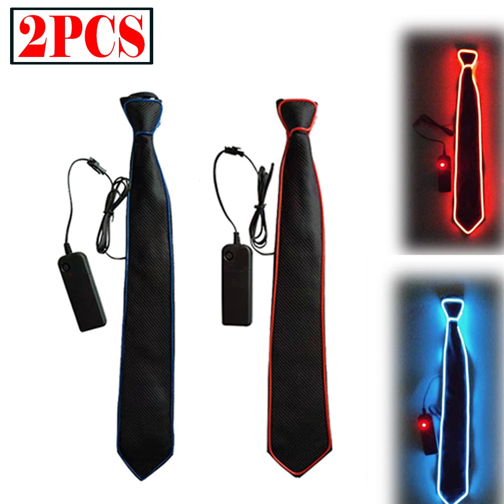 Dicasser LED Tie Light Up Novelty Necktie Luminous Glow for Men Women Boys AA Battery Power Supply（2PCS） -