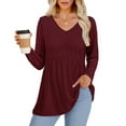 thumbnail image 3 of UVN Fall Blouses for Women Long Sleeve V Neck Peplum Tunic Tops Casual Babydoll Flowy T Shirts, 3 of 8