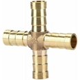 thumbnail image 1 of Brillar 4 piezas de latón cruzado de 4 vías accesorios de junta de manguera conector de púas aire agua combustible aceite gasolina para conexión de tubería (10 mm), 1 of 1