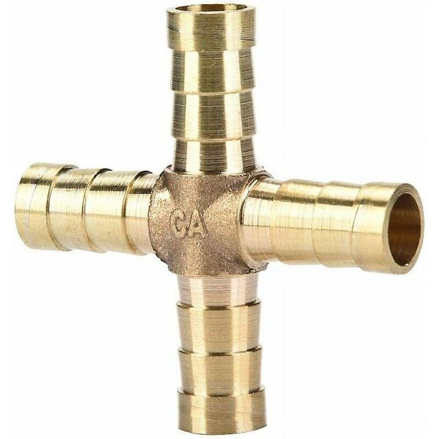 Brillar 4 piezas de latón cruzado de 4 vías accesorios de junta de manguera conector de púas aire agua combustible aceite gasolina para conexión de tubería (10 mm)