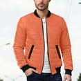 thumbnail image 6 of BiZtdJrK Bomber Jacket for Men Casual Fall Winter Quilted Jackets Full Zip Warm Padded Varsity Windbreaker Coats with Pockets, Orange, S, 6 of 9