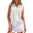 thumbnail image 4 of Tank Top for Women 2026 Summer Satin V Neck Pleated Sleeveless Blouses Casual Business Outfits White XXL, 4 of 9