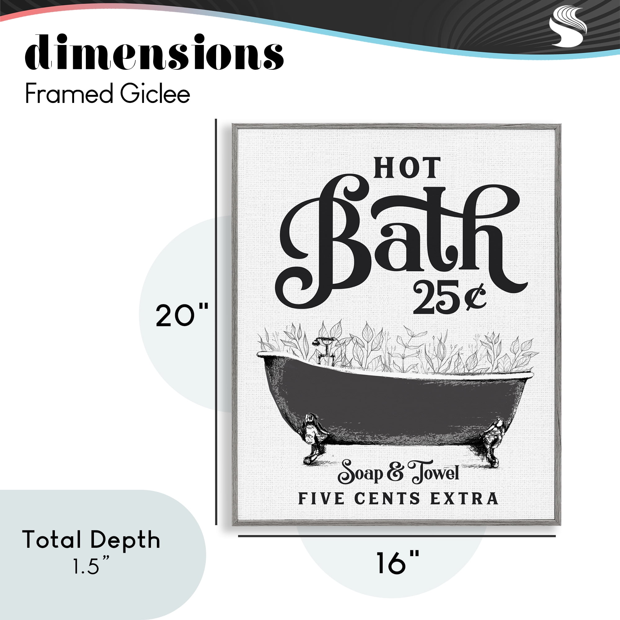 Hot Bath with Bubbles Gray Framed Giclee Art, design by Lettered and Lined