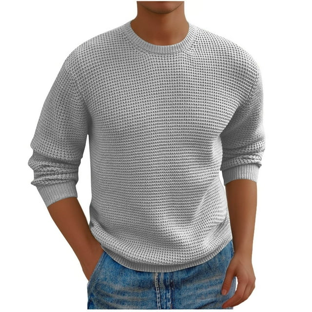 Erwazi Chandails à Col Rond pour Hommes Coupe Régulière Chandail Thermique Automne Hiver Décontracté Manches Longues Chandail