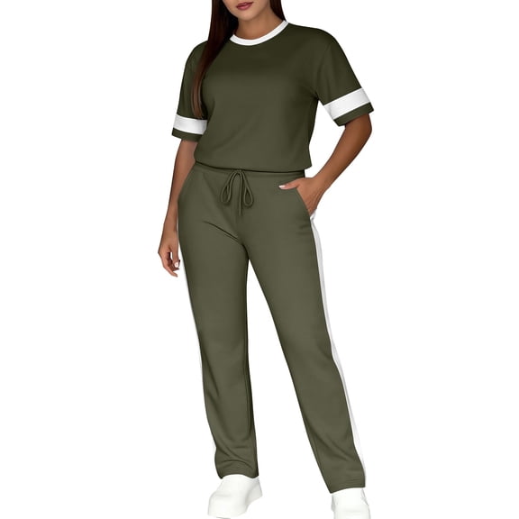 Summer 2 Piece Sets,Two Piece Sets for Women Short Sleeve Tops Long Pants Summer Jogger Lounge Sets Tracksuit Vacation Travel Outfits