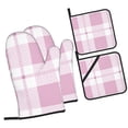 thumbnail image 3 of ZNDUO Oven Mitts and Pot Holders Sets, Pink Plaid Texture Art Pattern Non-Slip Cooking Oven Mitt, 3 of 8
