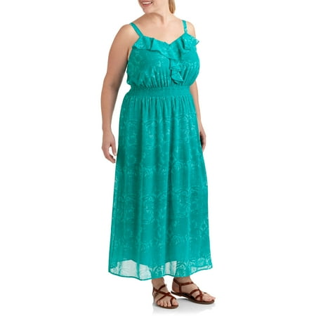 Faded Glory Women's Plus-Size Woven Ruffle Maxi Dress