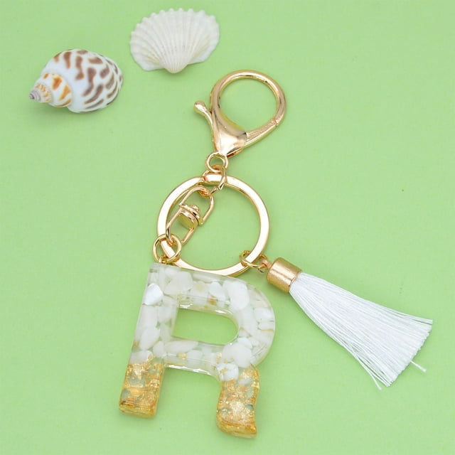 LSLJS New White Tassel Letter Key Chain Crystal Drop Pendant Fashionable Bag Key Chain