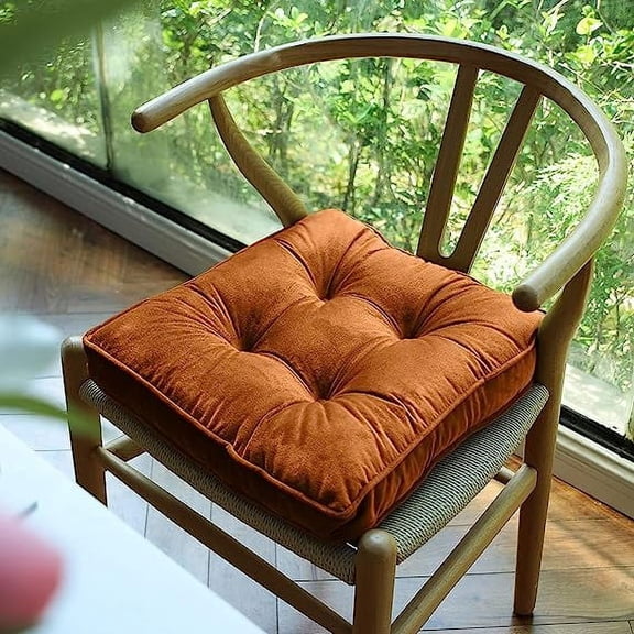 XmhyTop Solid Soft Velvet Chair Pads with Ties, Comfy Seat Cushion for Dining, Office Chairs & Hardwood Floors (Dark Orange,, 16"x16")
